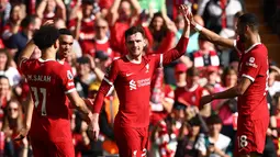 Empat gol Liverpool masing-masing dicetak oleh Mohamed Salah, Andy Robertson, Cody Gakpo, dan Harvey Elliott. (Darren Staples / AFP)