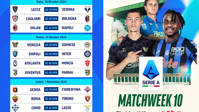 Jadwal Pertandingan Liga Italia 2024/25 Matchweek ke 10 di VIdio