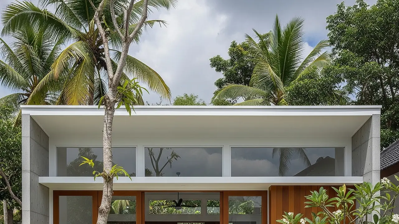 Rumah Kecil Bergaya Modern dengan Atap Datar dan Fasad Simpel
