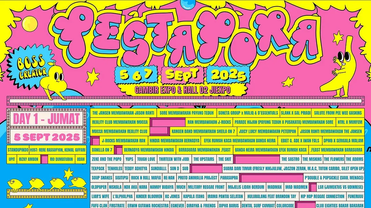 Acara Pestapora 2025 bakal dihelat di Gambir Expo & Hall D2, Kemayoran, Jakarta pada 5, 6, hingga 7 September 2025.