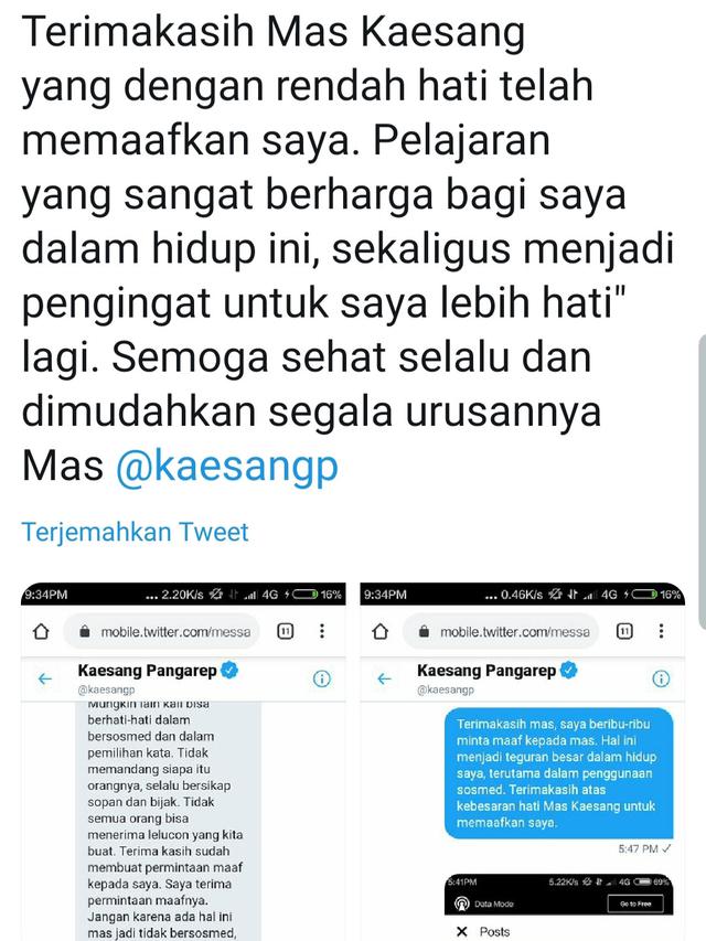 Cuitan warganet setelah dimaafkan Kaesang Pangarep. (Foto: Twitter)