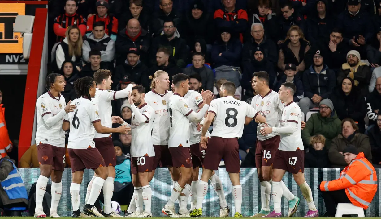 Bermain di Vitality Stadium, Manchester City berhasil meraih poin penuh.  (Foto AP/David Cliff)