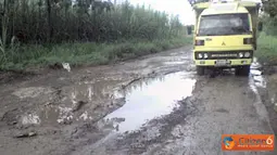 Citizen6, Lamongan: sebuah mobil truk berusaha menghindari jalan yang berlubang di wilayah selatan kabupaten Lamongan. (Pengirim: LandaxNocturnal Zaen)