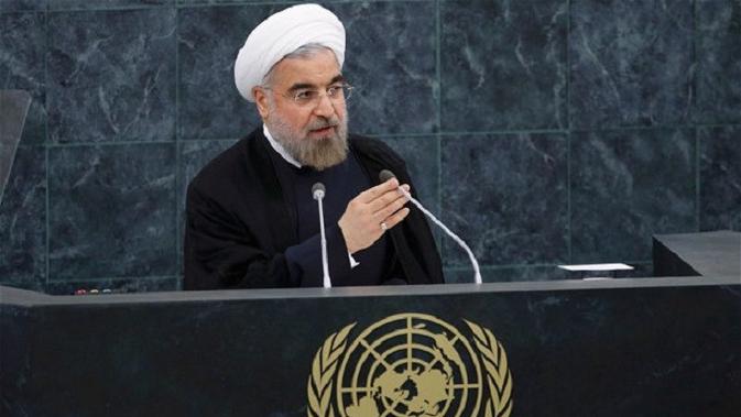 Presiden Iran Hassan Rouhani saat menyampaikan pidato di hadapan Sidang Majelis Umum PBB (AFP)