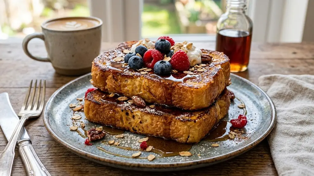 French toast pakai susu oat. [AI Generated]