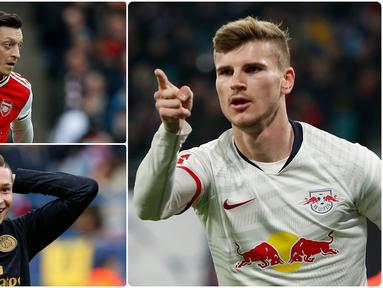 Timo Werner menjadi pemain Jerman dengan transfer termahal saat ini usai dibeli Chelsea seharga 53 juta euro dari RB Leipzig. Berikut Timo Werner dan 5 transfer pemain Jerman termahal sepanjang sejarah. (kolase foto AFP)