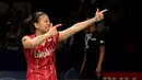 Selebrasi unik Greysia Polii setelah berhasil mengalahkan pasangan ganda puteri Tiongkok