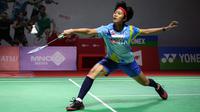 Pebulutangkis tunggal putri Indonesia, Putri Kusuma Wardani bertanding melawan pebulutangkis tunggal putri Korea Selatan, An Se Young saat laga 16 besar Indonesia Masters 2023 di Istora Senayan, Jakarta, Kamis (26/01/2023). Putri Kusuma Wardani kalah rubber game 21-18, 7-21 dan 10-21. (Bola.com/Bagaskara Lazuardi)