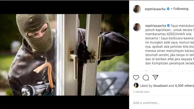 Acha Septriasa berharap polisi segera menangkap perampok rumah adiknya