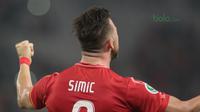 Ekspresi Marko Simic usai mencetak gol ke gawang Tampines Rovers pada laga Piala AFC 2018 di Stadion Utama GBK, Senayan, Jakarta (28/2/2018). Persija unggul sementara 1-0. (Bola.com/Nick Hanoatubun)