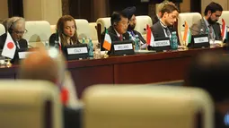 Suasana ketika Wapres Jusuf Kalla menyampaikan pandangan dihadapan pemimpin negara Asia dan Eropa pada Asia Europe Meeting (KTT Asem) ke-11 di Ulan Bator, Mongolia, Jumat (15/7). KTT Asem Tahun 2016 tersebut digelar pada 15-16 Juli. (Tim Media Wapres)
