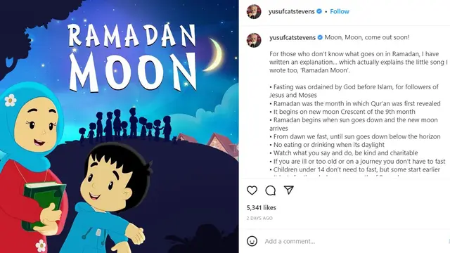 Unggahan Yusuf atau Cat Stevens menyambut Ramadhan 2023. (Instagram/ yusufcatstevens)