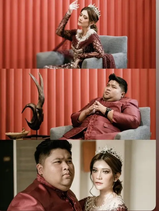 Saat resepsi keduanya tampil serasi dengan busana maroon. Tommy dengan beskapnya dan sang istri tampil drngan busana berpayet lengkap dengan mahkotanya @m_agus_r