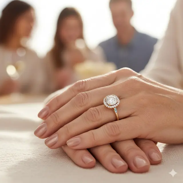 Cincin Emas dengan Setting Halo Elegan