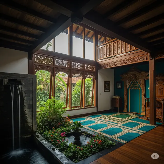 Rumah Mezzanine dengan Konsep Musholla Sentral dan Water Feature