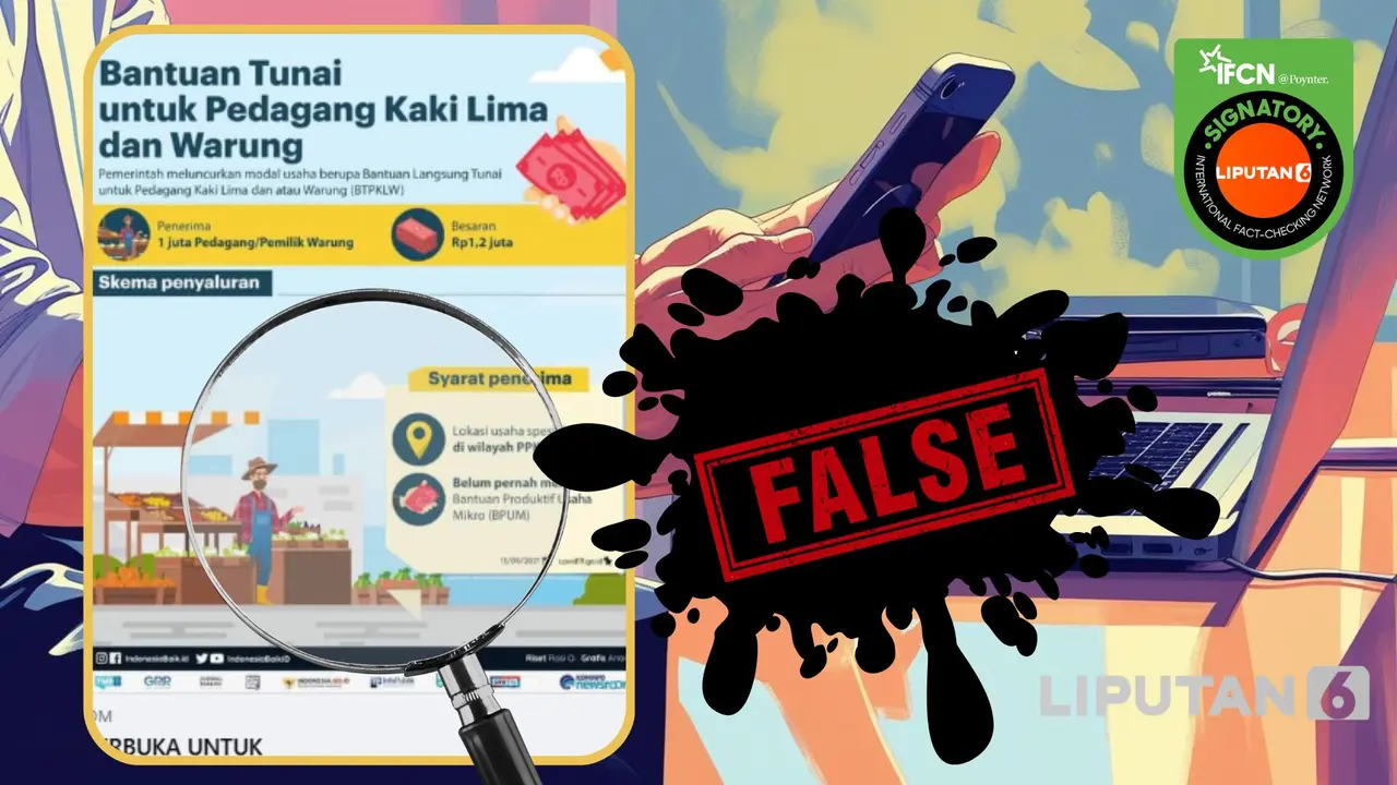 Tangkapan layar klaim link pendaftaran bantuan tunai untuk pedagang kaki lima dan warung