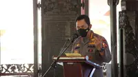 Kapolri Jendral Polisi Listyo Sigit Prabowo ketika memberikan sambutannya di Pendopo Kabupaten Blora. (Liputan6.com/Ahmad Adirin)