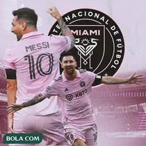 Inter Miami - Ilustrasi Lionel Messi dan Logo (Bola.com/Adreanus Titus)