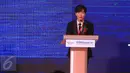 Leeteuk saat menjadi pembicara dalam acara Indonesia-Korea Business Summit 2017 di Hotel Shangri-La, Jakarta, Selasa (14/3). Boyband asal Korsel Super Junior alias Suju bakal kembali menggelar konser di Indonesia. (Liputan6.com/Herman Zakharia)