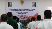 Suasana di aula kantor KPU Sulteng saat pendaftaran Bakal Pasangan Calon Gubernur dan Wakil Gubernur Sulteng tahun 2020 pada 6 September, 2020. (Foto: Liputan6.com/ Heri Susanto).