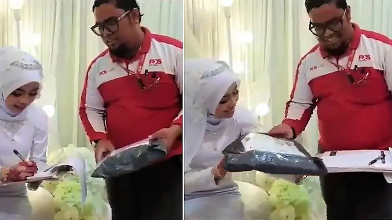 pengantin terima paket (foto: twitter/@penyp3n)