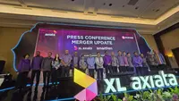 Jajaran Direksi Komisaris XLSmart, perusahaan hasil merger XL Axiata-Smartfren. (Liputan6.com/Agustin Setyo Wardani)