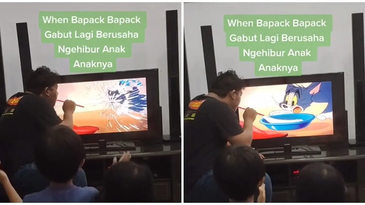 Ajak Anak Nonton Kartun dengan Cara Unik, Aksi Ayah Hibur Buah Hatinya Ini Bikin Gemas