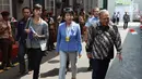 Menteri Kehakiman Jepang Yoko Kamikawa (tengah) saat tiba di Lapas Kelas IIA Narkotika Jakarta di Cipinang, Jakarta, Sabtu (9/9). Kedatangannya tersebut untuk melihat dan belajar berbagai hal dari pengelolaan Lapas di Jakarta. (Liputan6.com/Angga Yuniar)