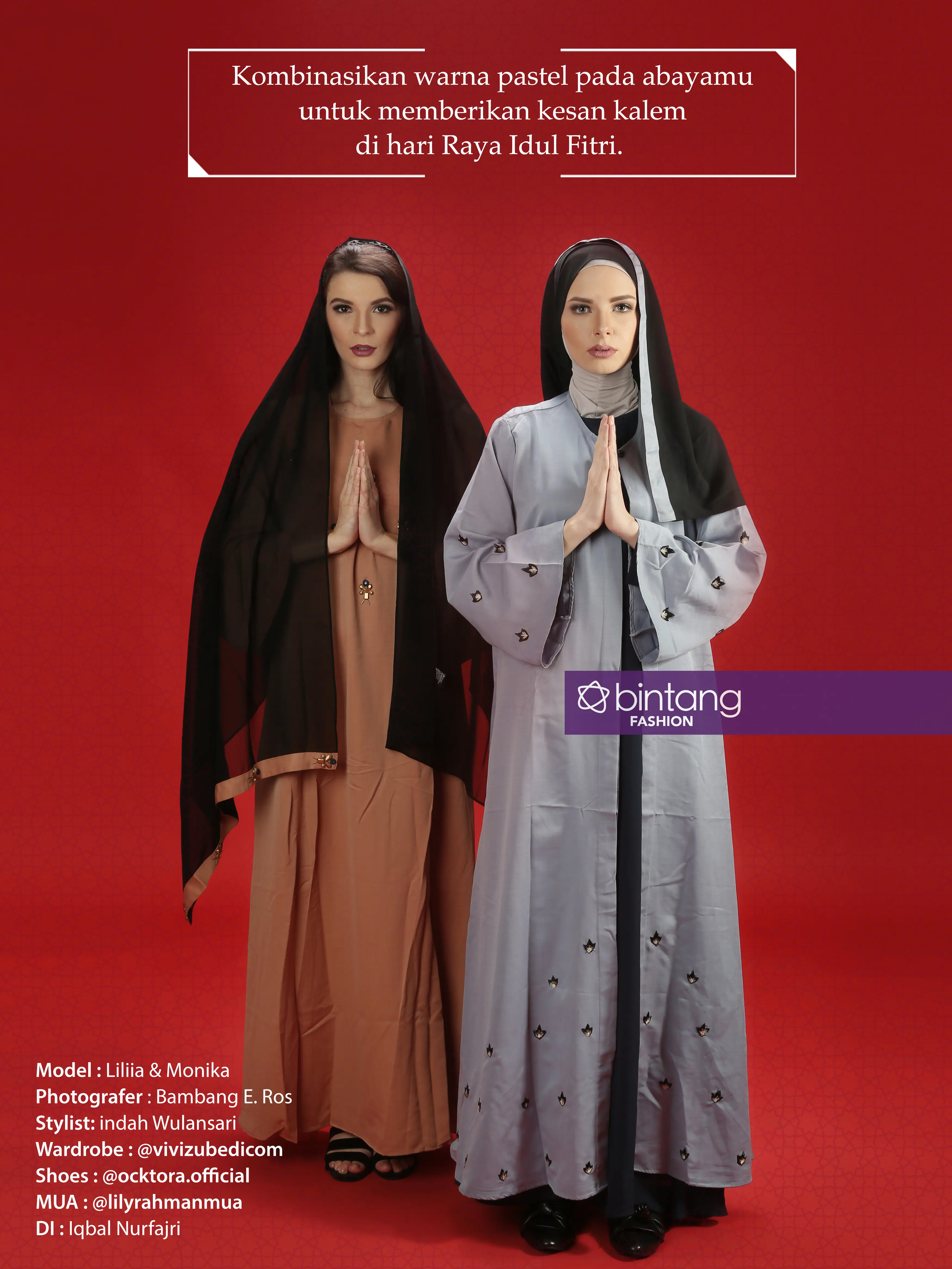 Tampilan abaya untuk hari raya Idul Fitri. Wardrobe: @vivizubedicom, shoes: @ocktora.official. (Bambang E. Ros)