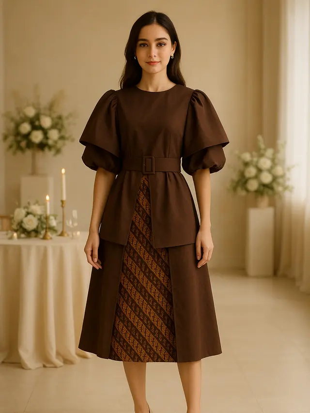 Model Dress Batik Lengan Balon Double Layer