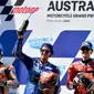 Francesco Bagnaia, pembalap Ducati Lenovo (paling kanan) rebut podium ketiga tapi cukup antarkan dia ke puncak klasemen MotoGP 2022 (AFP)