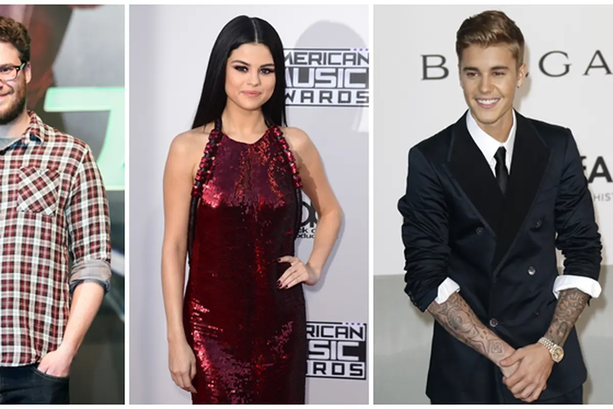 Seth Rogen, Selena Gomez, dan Justin Bieber
