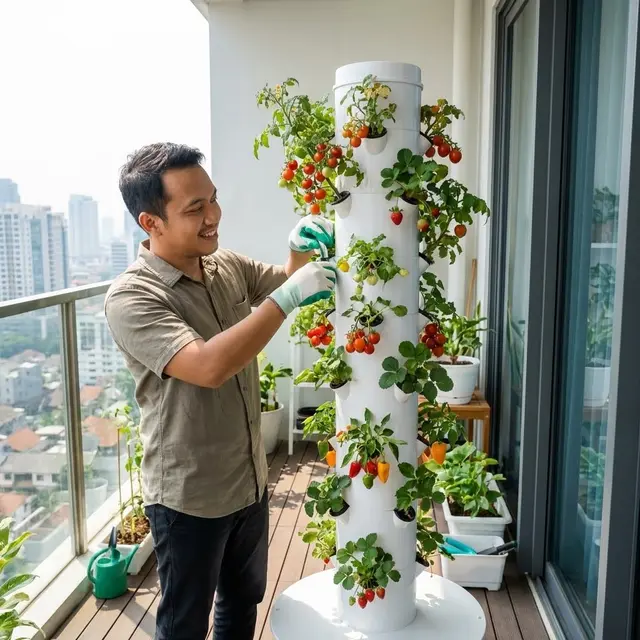 Sistem Menara Hidroponik Buah (Gemini AI)