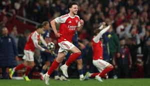 Selebrasi Arsenal usai lolos ke final Liga Champions 2025/2026 (AFP)