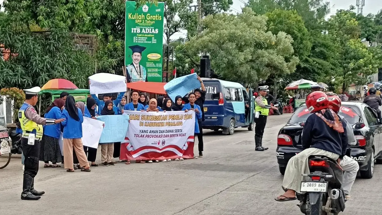 Mahasiswa di Pemalang deklarasi Pemilu damai. (Foto: Liputan6.com/Humas Polres Pemalang)