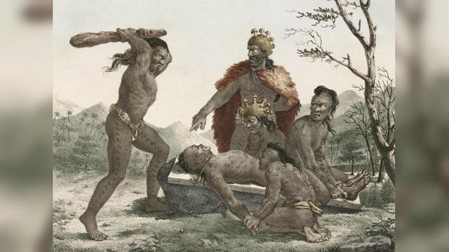 Ilustrasi ritual pengorbanan manusia (Foto: Jacques Arago/josephwatts.org).