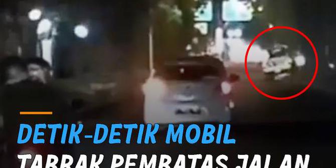 VIDEO: Detik-Detik Mobil Tabrak Pembatas Jalan dan Terguling