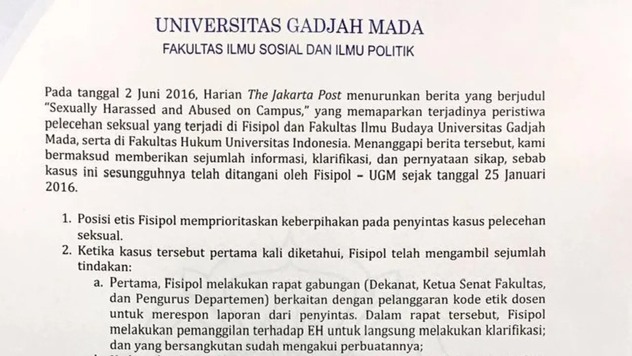 3 Sanksi bagi Dosen Fisipol UGM Pelaku Pelecehan Seksual