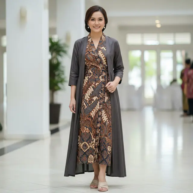 9 Model Dress Batik Lilit Kombinasi Outer Polos Simple Elegan untuk Arisan