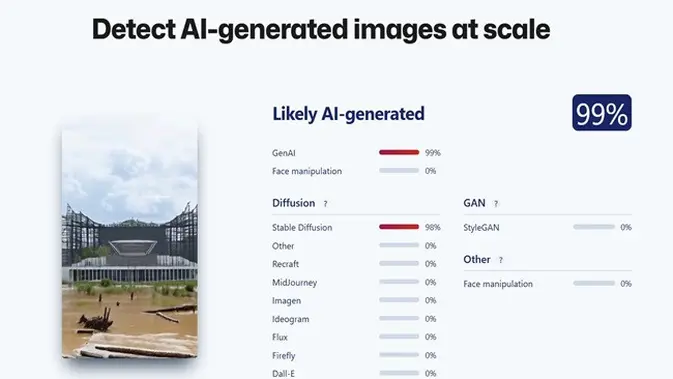 <p>Gambar tangkapan layar penelusuran foto menggunakan situs sightengine.com.</p>