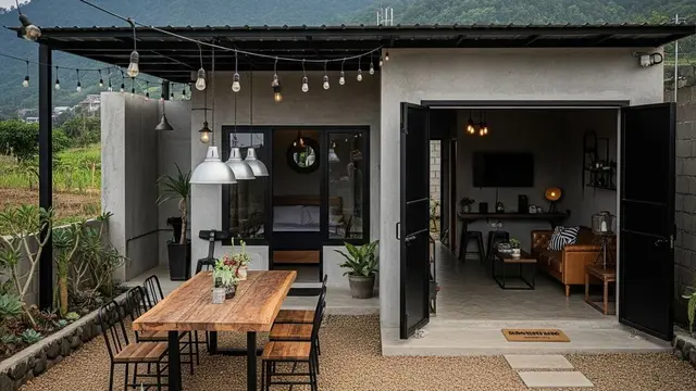 Desain Rumah Kecil Tapi Mewah Ala Villa dengan Taman Depan