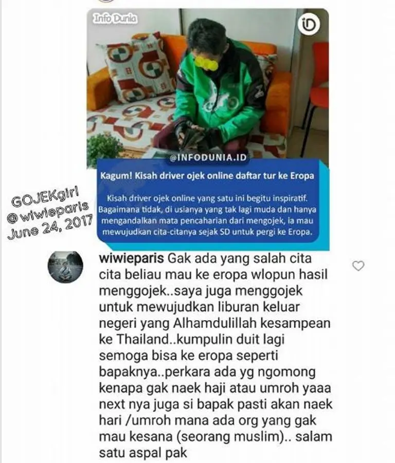Supir Ojek Online ini sedang mendaftar tur keliling Eropa. | Sumber Foto: 