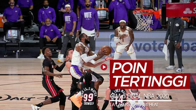 Berita video para pencetak poin tertinggi pada gim 6 Final NBA 2020, di mana LA Lakers menang 106-93 atas Miami Heat, Senin (12/10/2020) pagi hari WIB.