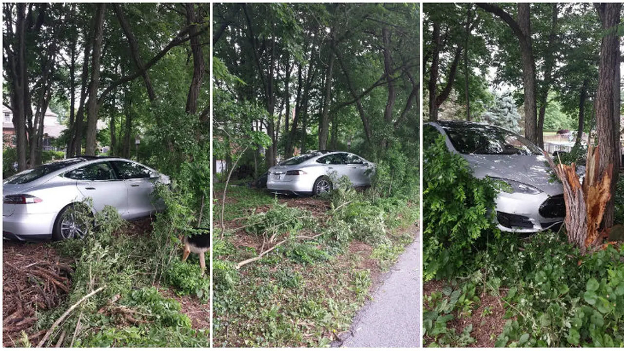 Bajak Tesla Model S Milik Sang Ayah, Bocah Ini Seruduk Pohon
