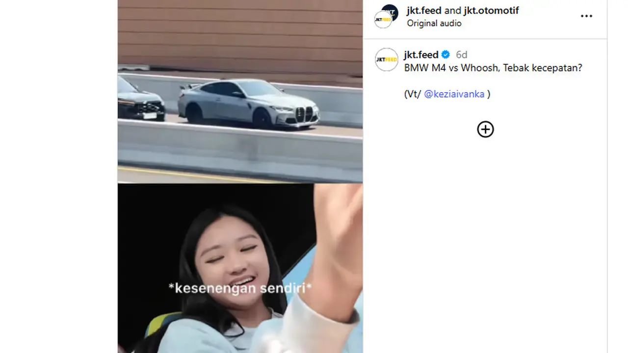 Viral aksi kebut-kebutan antara mobil BMW di jalan layang tol MBZ dengan kereta Whoosh. (Instagram)