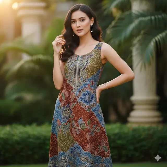 Dress Batik Brukat Slim Fit Boho