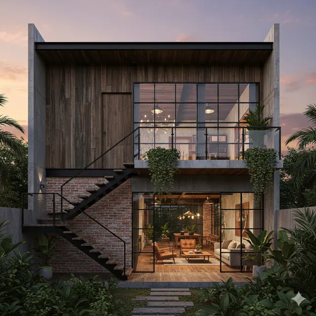 Desain Rumah Gaya Modern dengan Mezzanine Elegan. Gemini