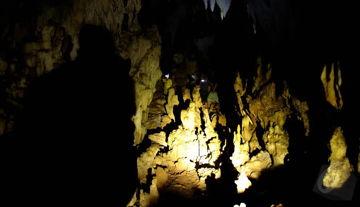 Goa Bagong memiliki kedalaman sekitar 50 meter. Goa ini mempunyai stalagnit dan stalagtit yang unik menyerupai candi, Jawa Barat , Sabtu (17/5/2015). (Liputan6.com/Andrian M Tunay)