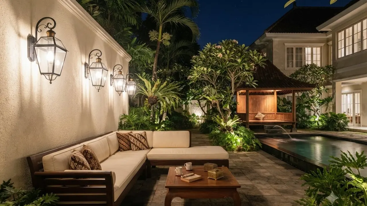Inspirasi Area Santai Outdoor dengan Lampu Warm White
