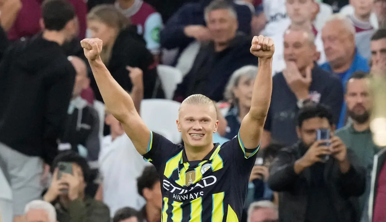 Tiga gol Erling Haaland pada menit ke-10, 30 dan 83 menjadi bukti ketangguhan daya gedor The Citizens. (AP Photo/Frank Augstein)